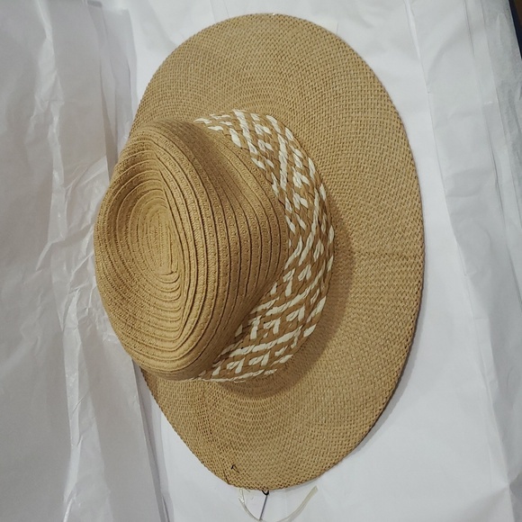 Joe's jean tan cream color block braided detail straw panama style hat new - Picture 1 of 11